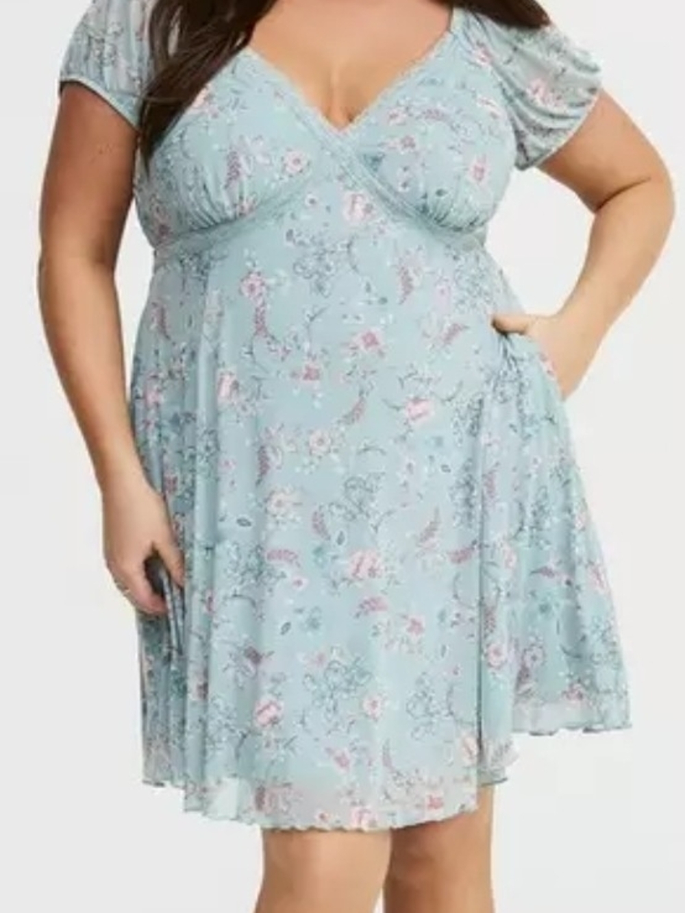 Torrid Mint Floral Lace-Trim Dress